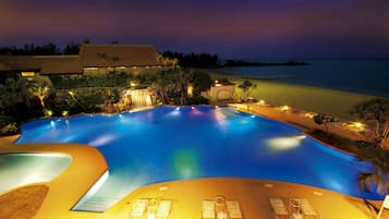 Indoor pool, outdoor pool, pool loungers
