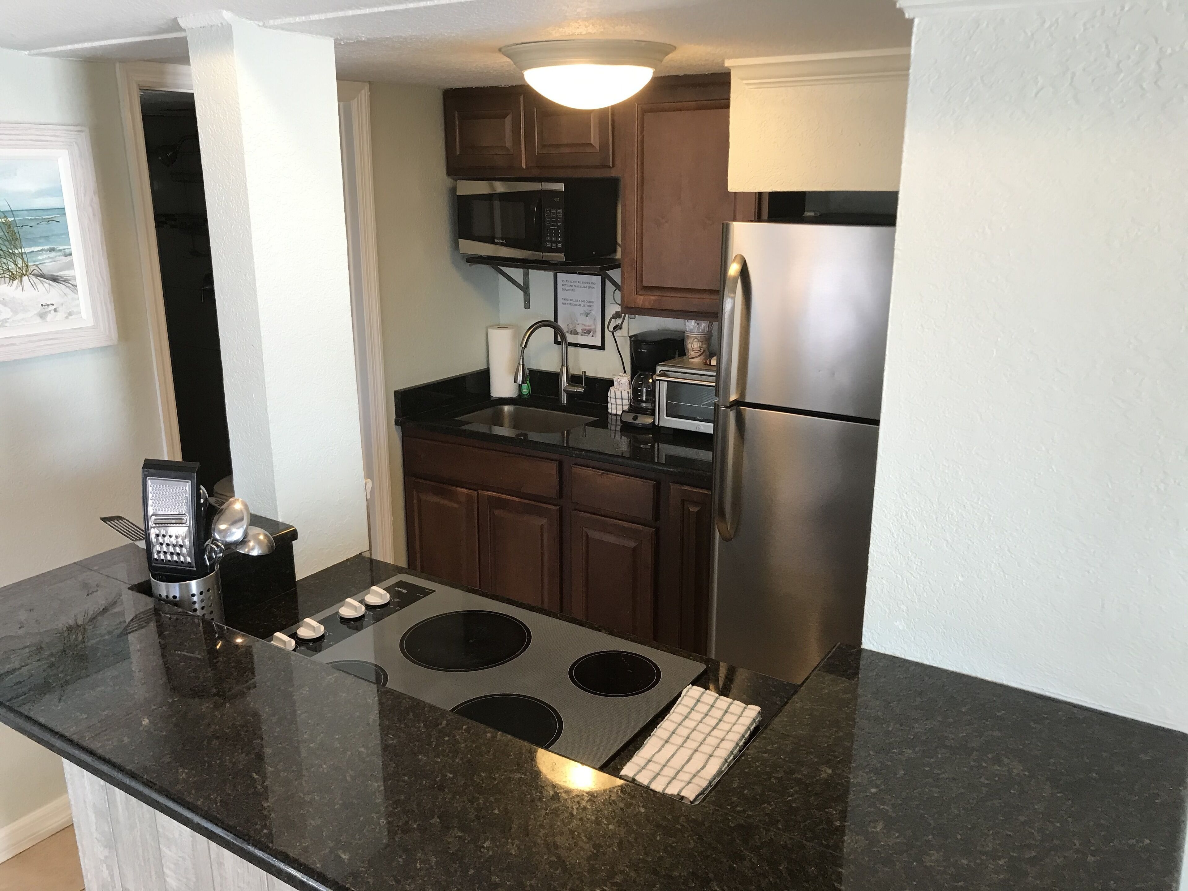 room, 1 queen bed with 1 sofa bed, kitchen, water view, 2nd floor | private kitchen | fridge, microwave, coffee/tea maker, toaster