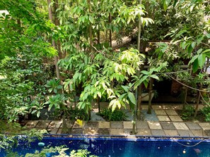 Familien-Suite, Poolblick | Wohnbereich | LCD-Fernseher