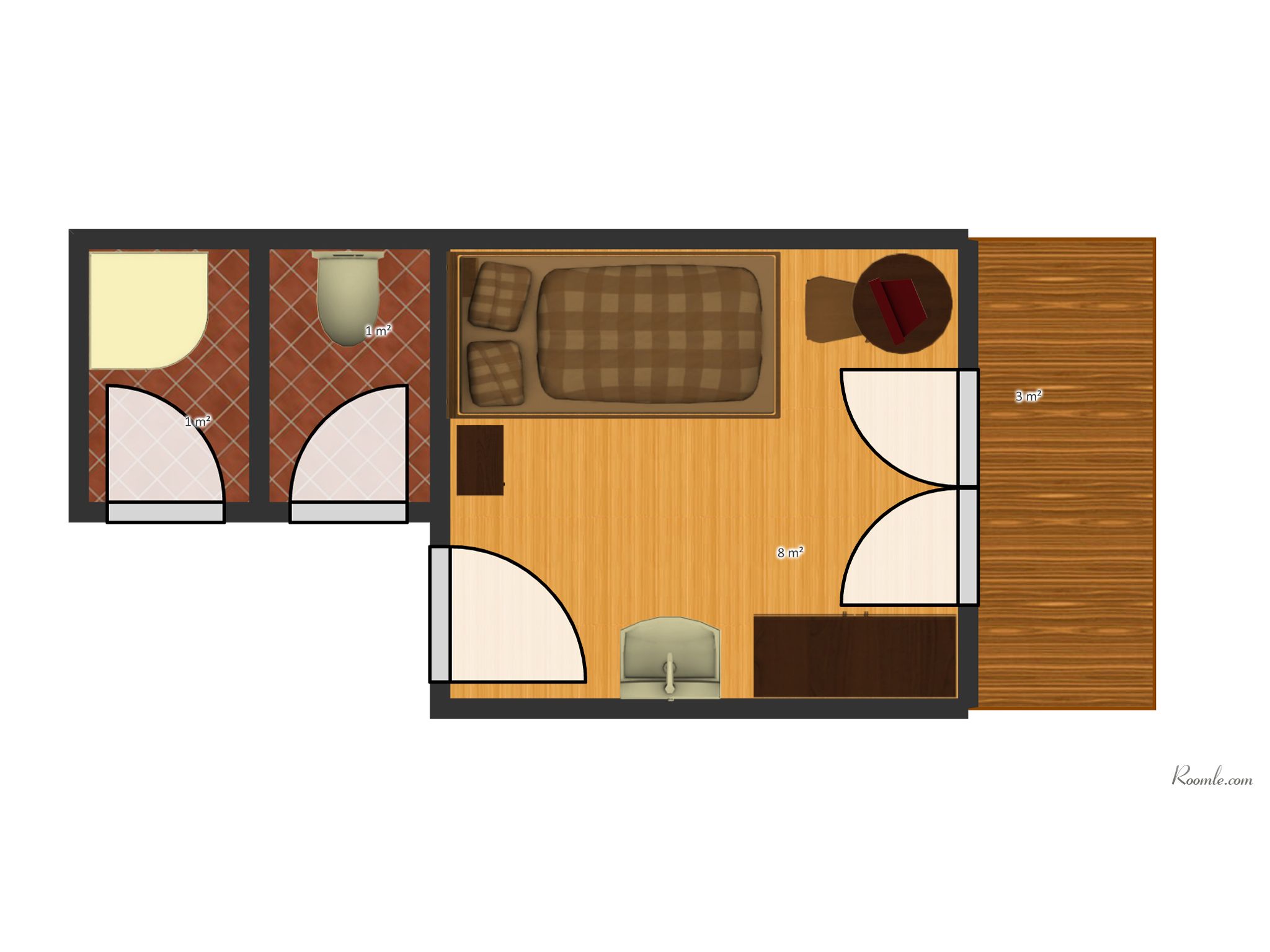 standard single room, shared bathroom | floor plan