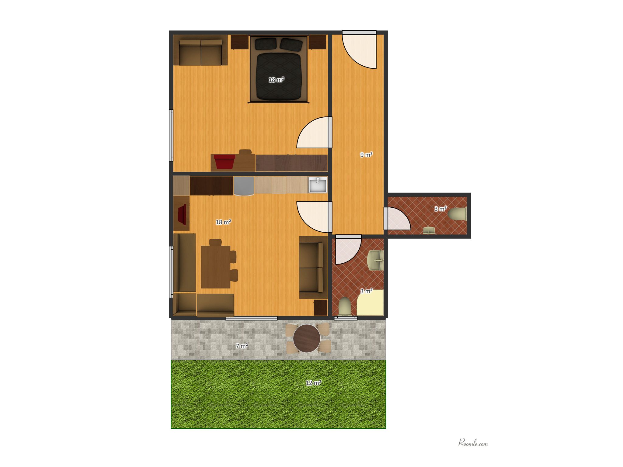 apartment, 1 bedroom, patio, annex building | floor plan