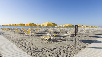 Beach shuttle, sun-loungers, beach umbrellas, beach bar