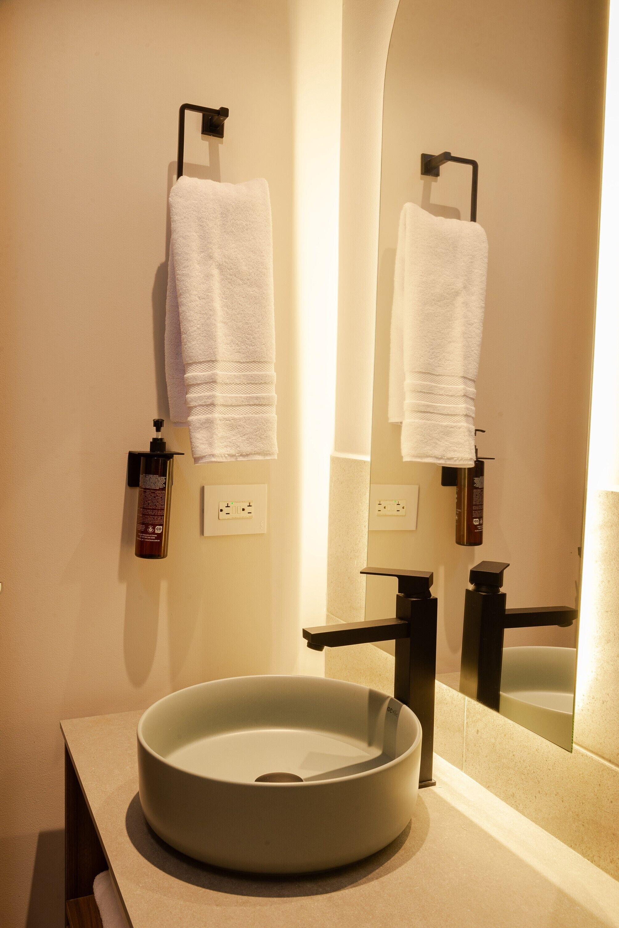 shower, rainfall showerhead, hair dryer, towels