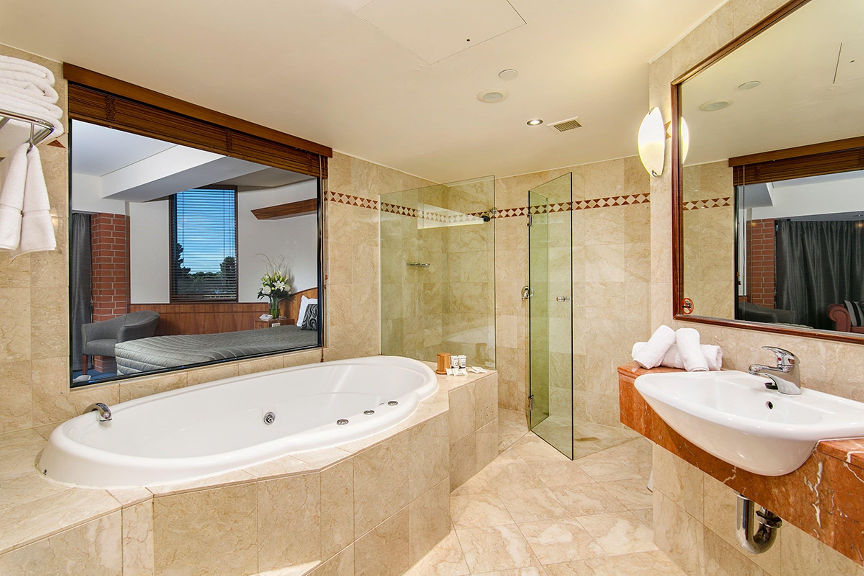luxury spa suite  | bathroom | free toiletries, hair dryer, towels, soap