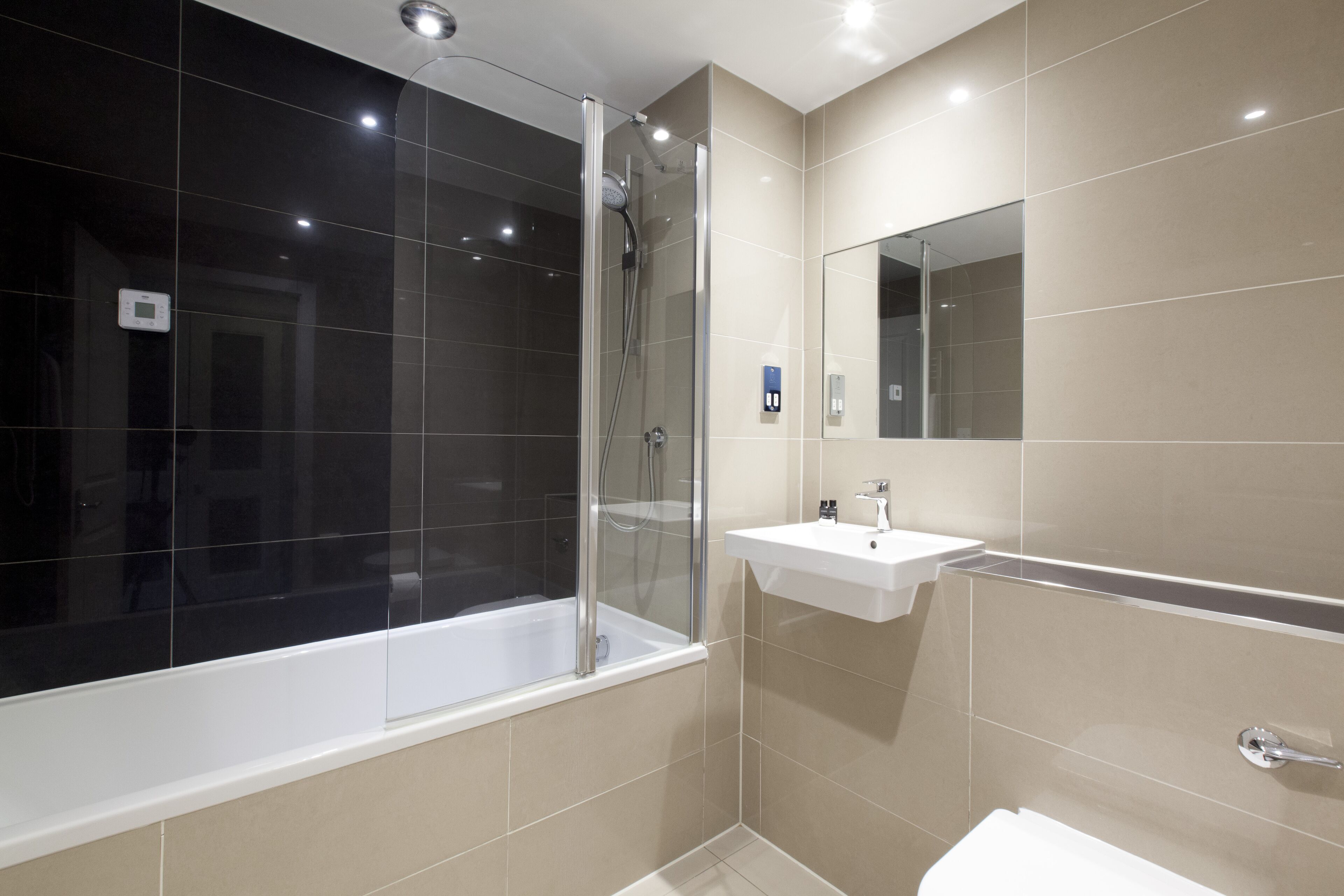 Deluxe King Room | Bathroom | Hydromassage showerhead, designer toiletries, hair dryer, towels