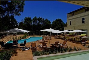 Outdoor pool, sun loungers