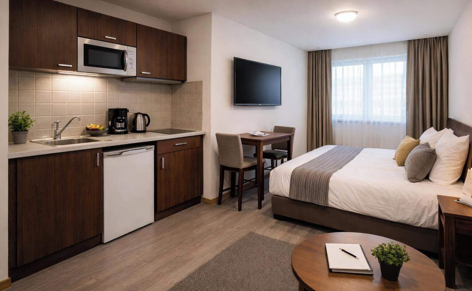 Business Studio Suite, 1 Queen Bed, Kitchen | Desk, laptop workspace, soundproofing, free WiFi