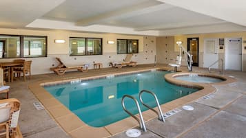 Indoor pool, open 6:00 AM to 10:00 PM, pool loungers