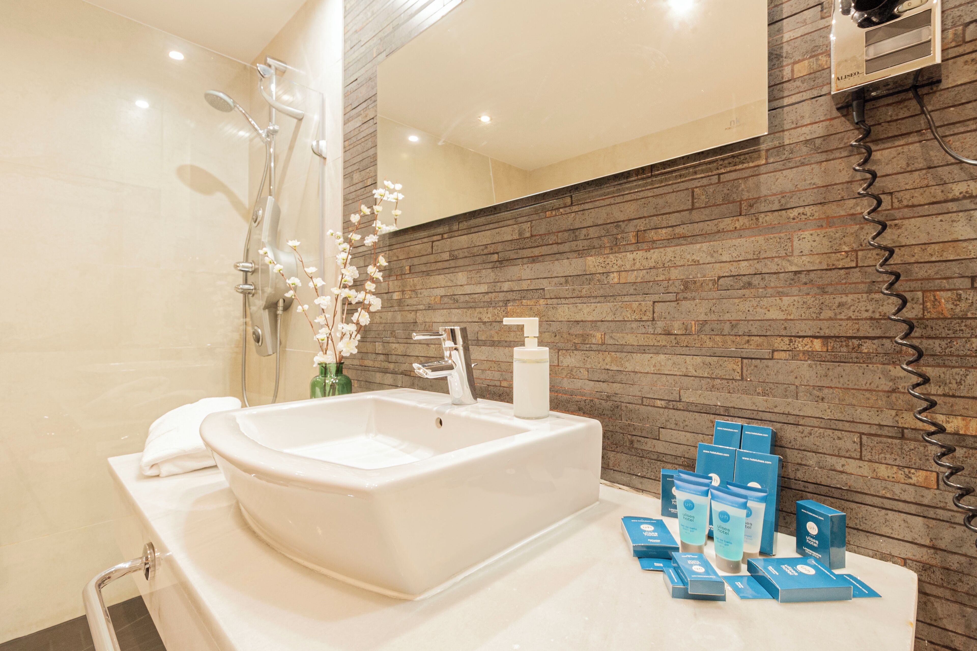 superior double room | bathroom | shower, free toiletries, hair dryer, towels