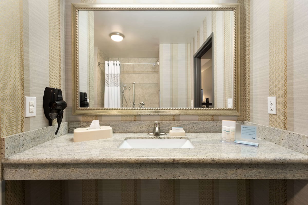 room, 1 king bed, accessible, non smoking | bathroom | shower, free toiletries, hair dryer, towels