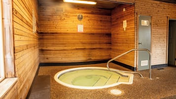 Indoor pool, open 9:00 AM to 9:00 PM, sun loungers