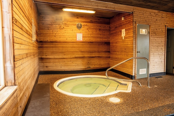 Indoor pool, open 9:00 AM to 9:00 PM, sun loungers