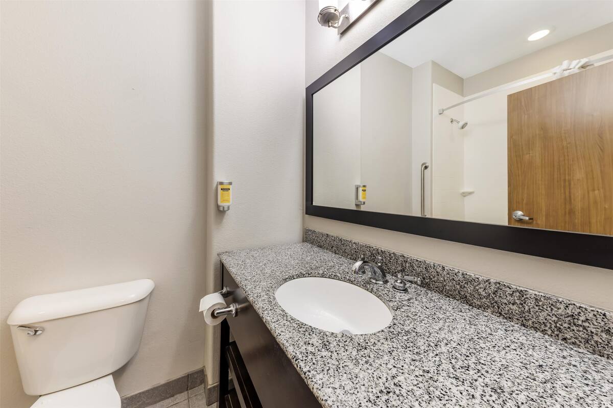 combined shower/bathtub, free toiletries, hair dryer, towels