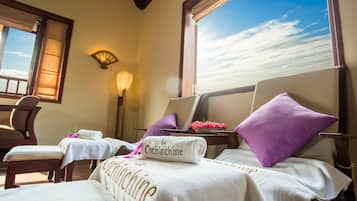 Sauna, hot tub, body treatments, aromatherapy, body wraps, body scrubs