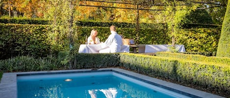 Outdoor pool, pool loungers