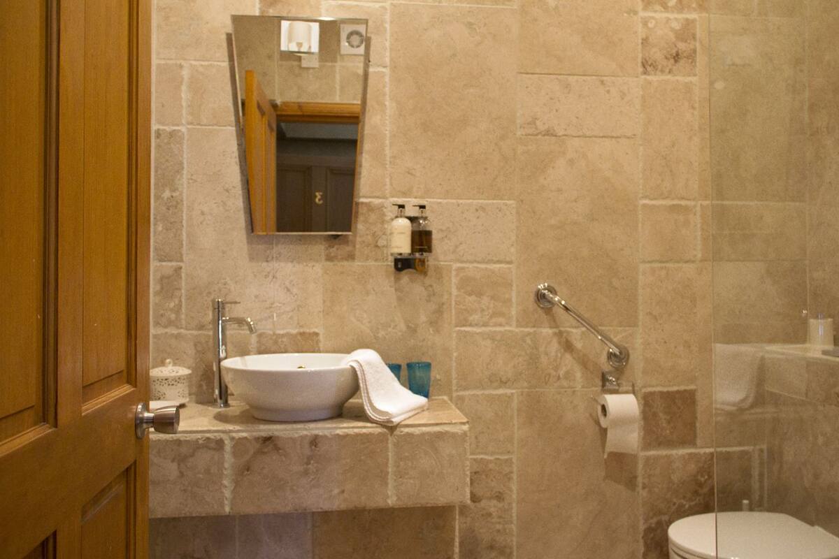 classic double or twin room, 1 king bed | bathroom | combined shower/bathtub, free toiletries, hair dryer, towels