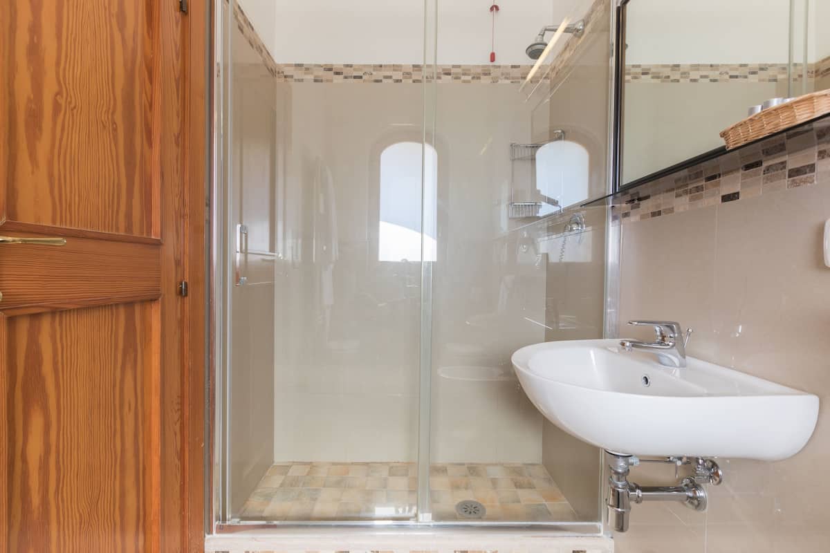 shower, rainfall showerhead, free toiletries, hair dryer