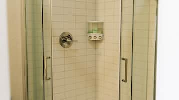 Shower, towels, soap, shampoo