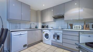 Fridge, microwave, oven, dishwasher