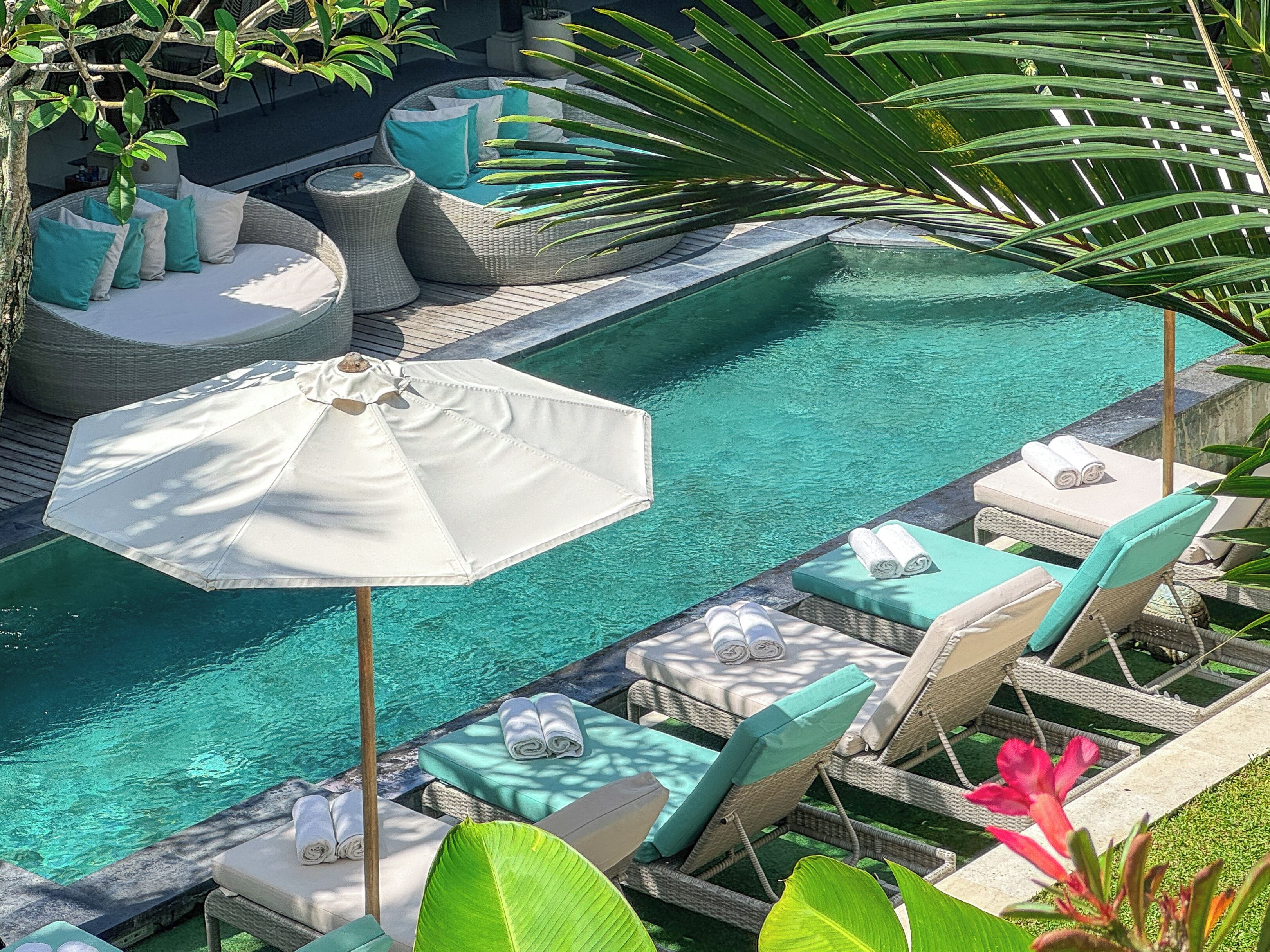 Outdoor pool, sun loungers