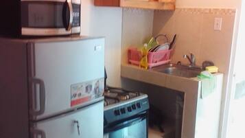 Fridge, stovetop, cookware/dishes/utensils