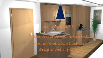 Familienapartment (DONNERSBACH) | Eigene Küche | Kühlschrank, Mikrowelle, Herdplatte, Kochgeschirr/Geschirr/Besteck