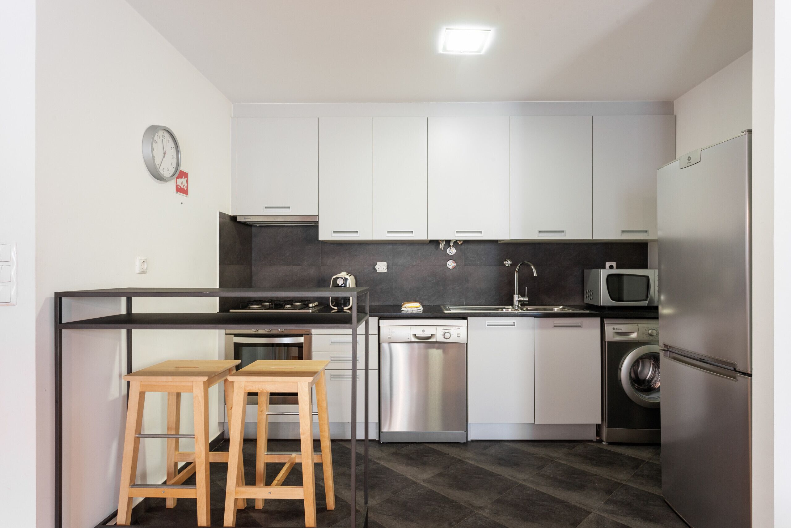 Fridge, microwave, oven, dishwasher