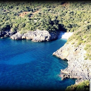 A coastal landscape with rocky cliffs and dense greenery. - Panoramic Apartment with two bedrooms  (Marina di Camerota SA)