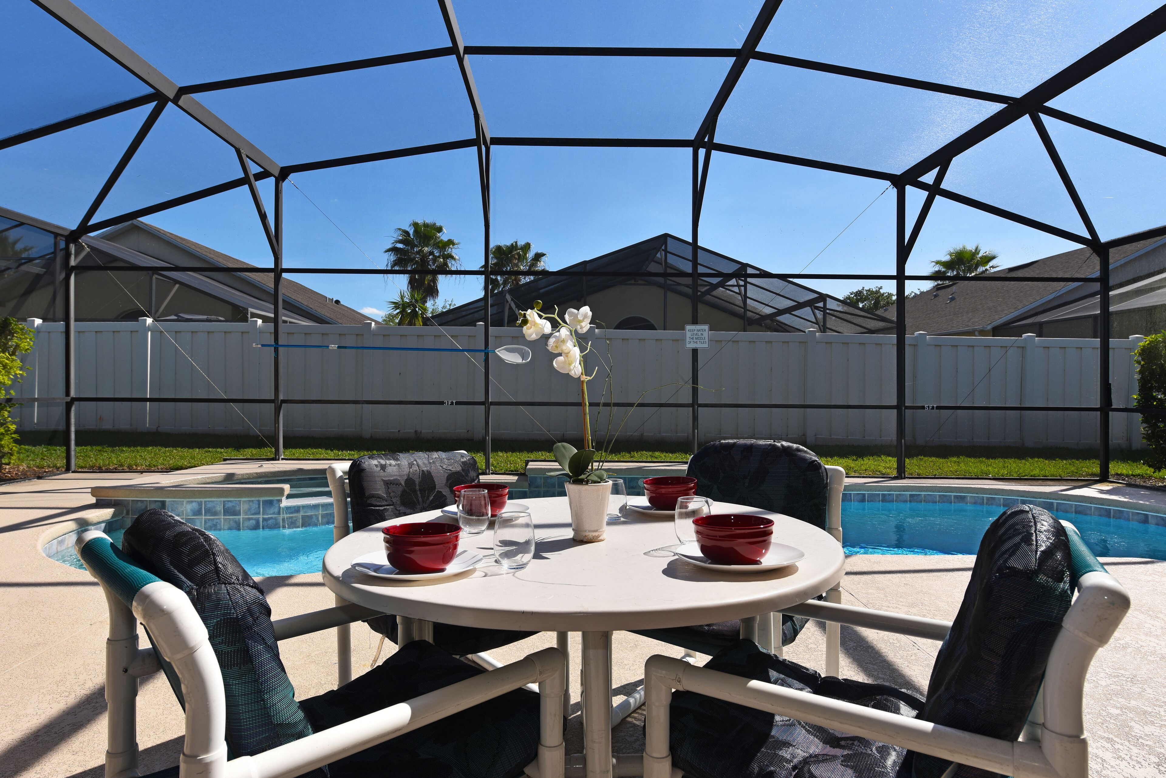 Ferienhaus, Mehrere Betten, eigener Pool, Poolblick | Balkon