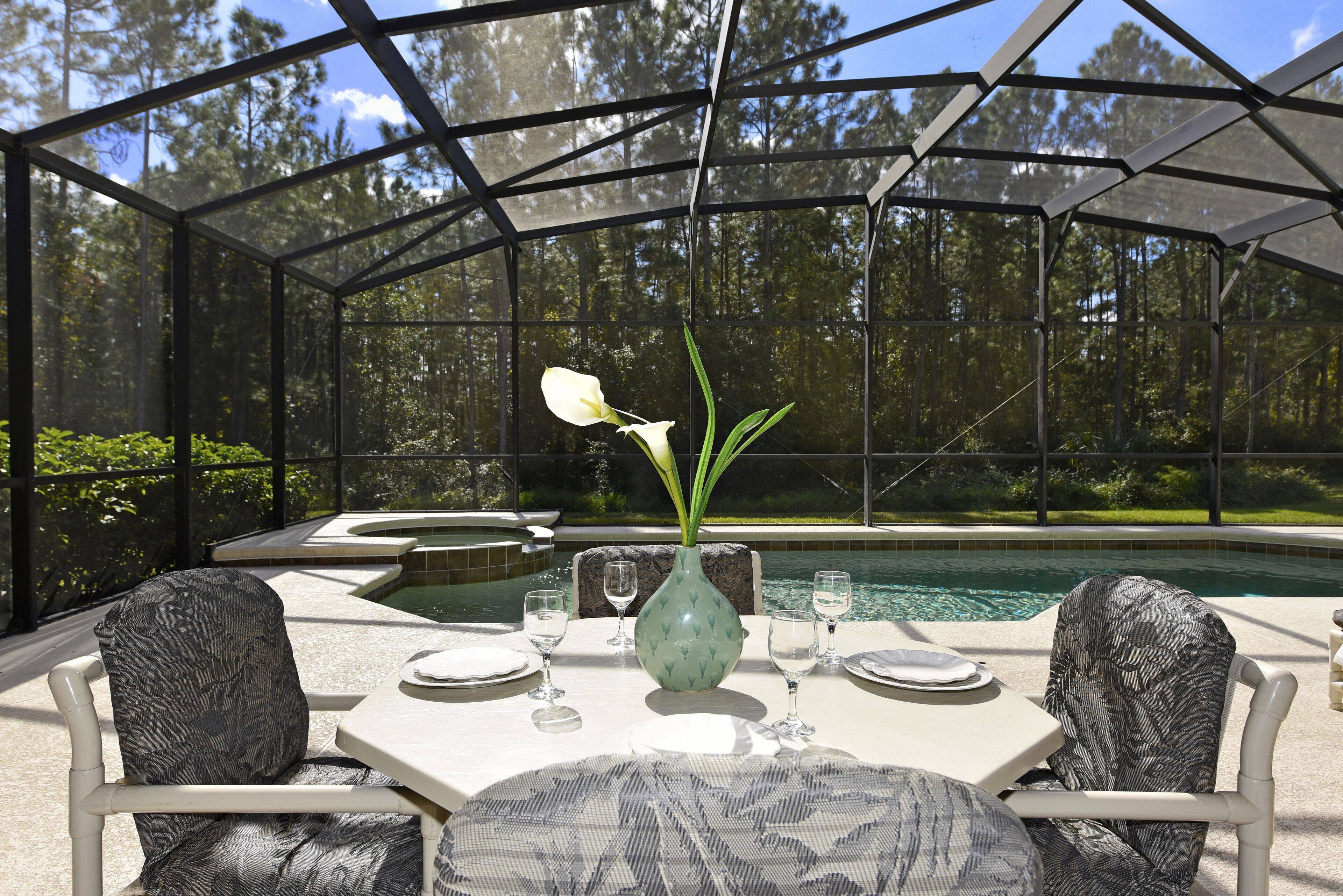 Ferienhaus, Mehrere Betten, eigener Pool, Poolblick | Balkon