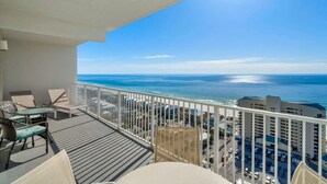 A balcony with a view of the ocean and cityscape. - Penthouse Ocean View at Laketown Wharf 1911 (Panama City Beach)