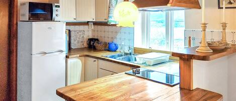 Fridge, stovetop, coffee/tea maker