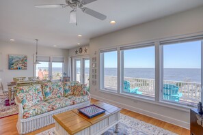 Smart TV, fireplace, DVD player, books - 3BR/4BA Beach Front Property with Spectacular Water Views from Every Room!  (Milford)