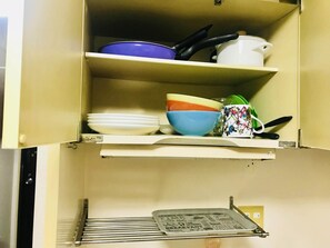 Apartment | Private kitchenette | Fridge, microwave, electric kettle, cookware/dishes/utensils - L2 Shinjuku Apartment (Tokyo)