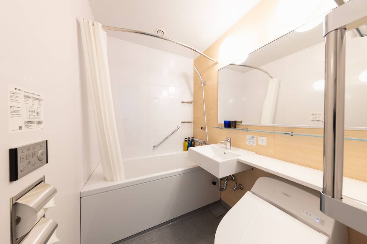 free toiletries, hair dryer, electronic bidet, towels