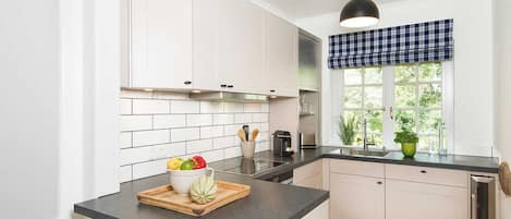 Fridge, oven, dishwasher, coffee/tea maker