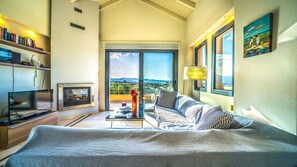 Smart TV, fireplace, DVD player, books