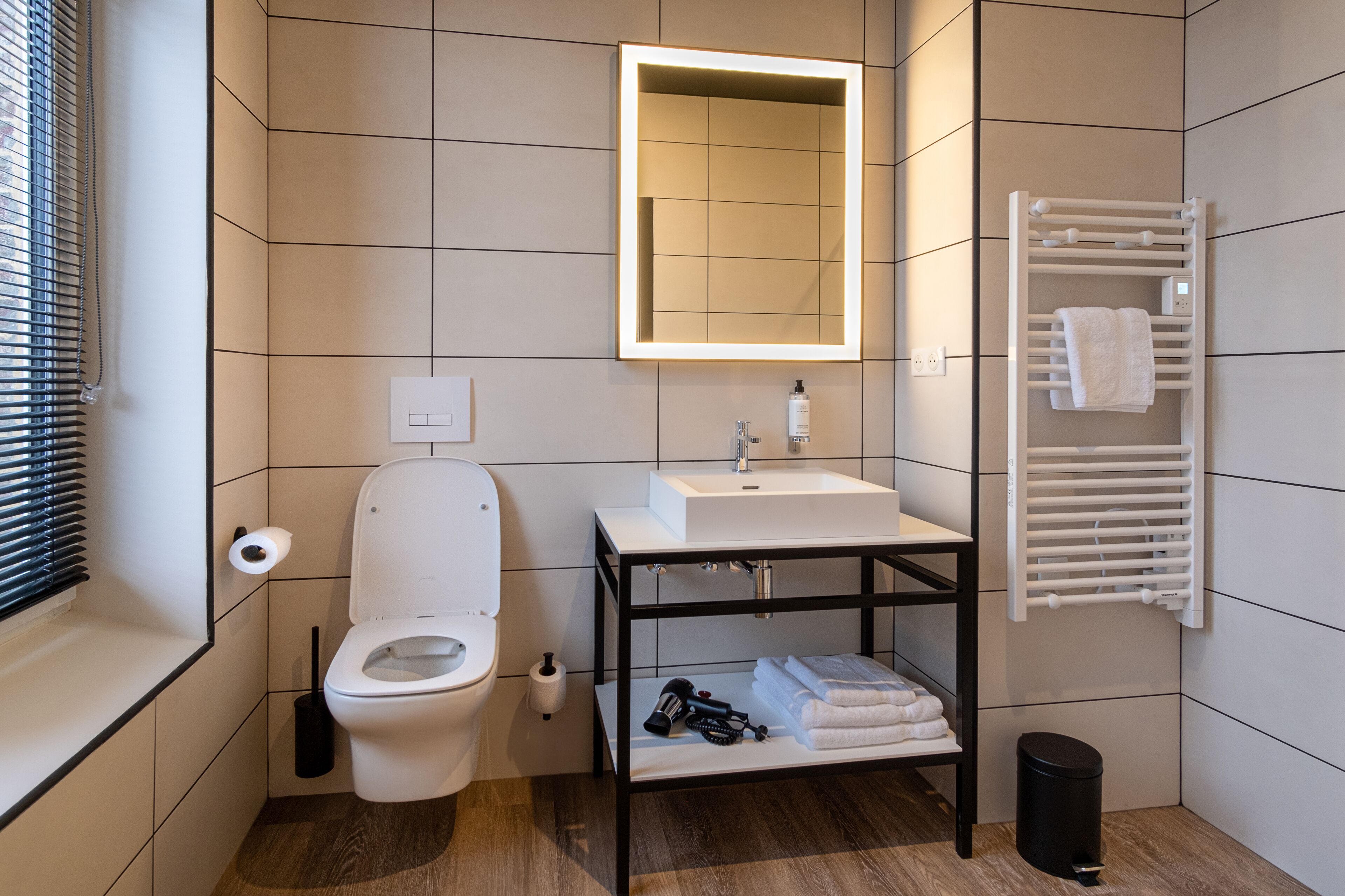 superior double room | bathroom | shower, hair dryer, towels, soap
