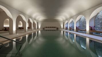 Indoor pool, outdoor pool, pool loungers