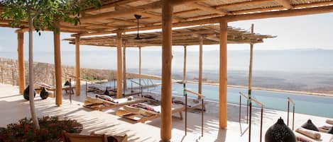 Indoor pool, outdoor pool, sun loungers