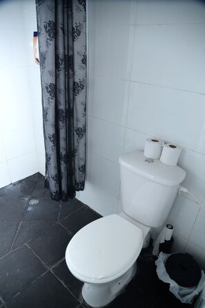 Apartament econòmic, 1 llit doble i sofà llit, planta baixa | Bany | Dutxa, tovalloles, sabó i xampú 