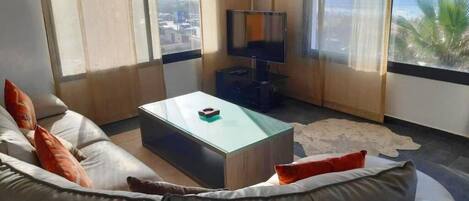 TV, fireplace