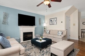 TV, fireplace, video games
