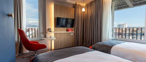 In-room safe, desk, laptop workspace, blackout drapes