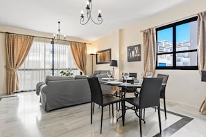 Apartment, 2 Bedrooms, Accessible, Balcony | Dining room - Beachfront Apt for a no Car Holiday Puerto Banus, Free Wifiparkingtvaircon (Marbella)