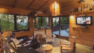 Smart TV, fireplace, video games, DVD player