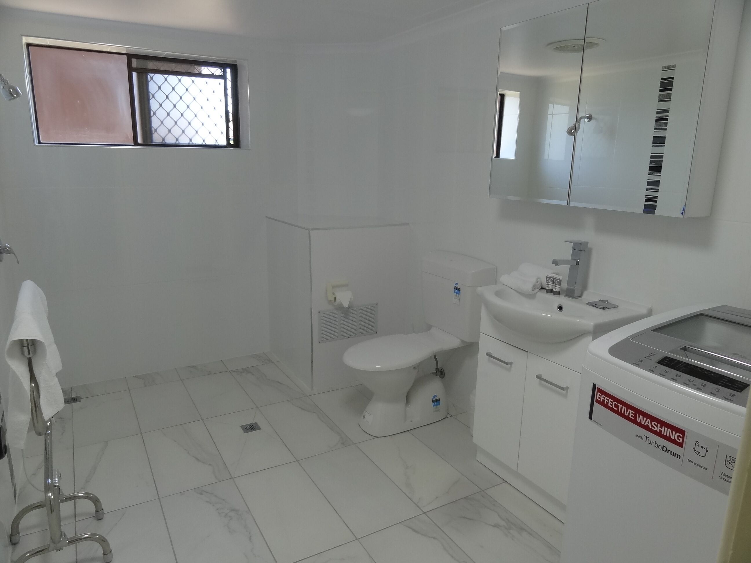 Combined shower/bathtub, free toiletries, hair dryer, bidet