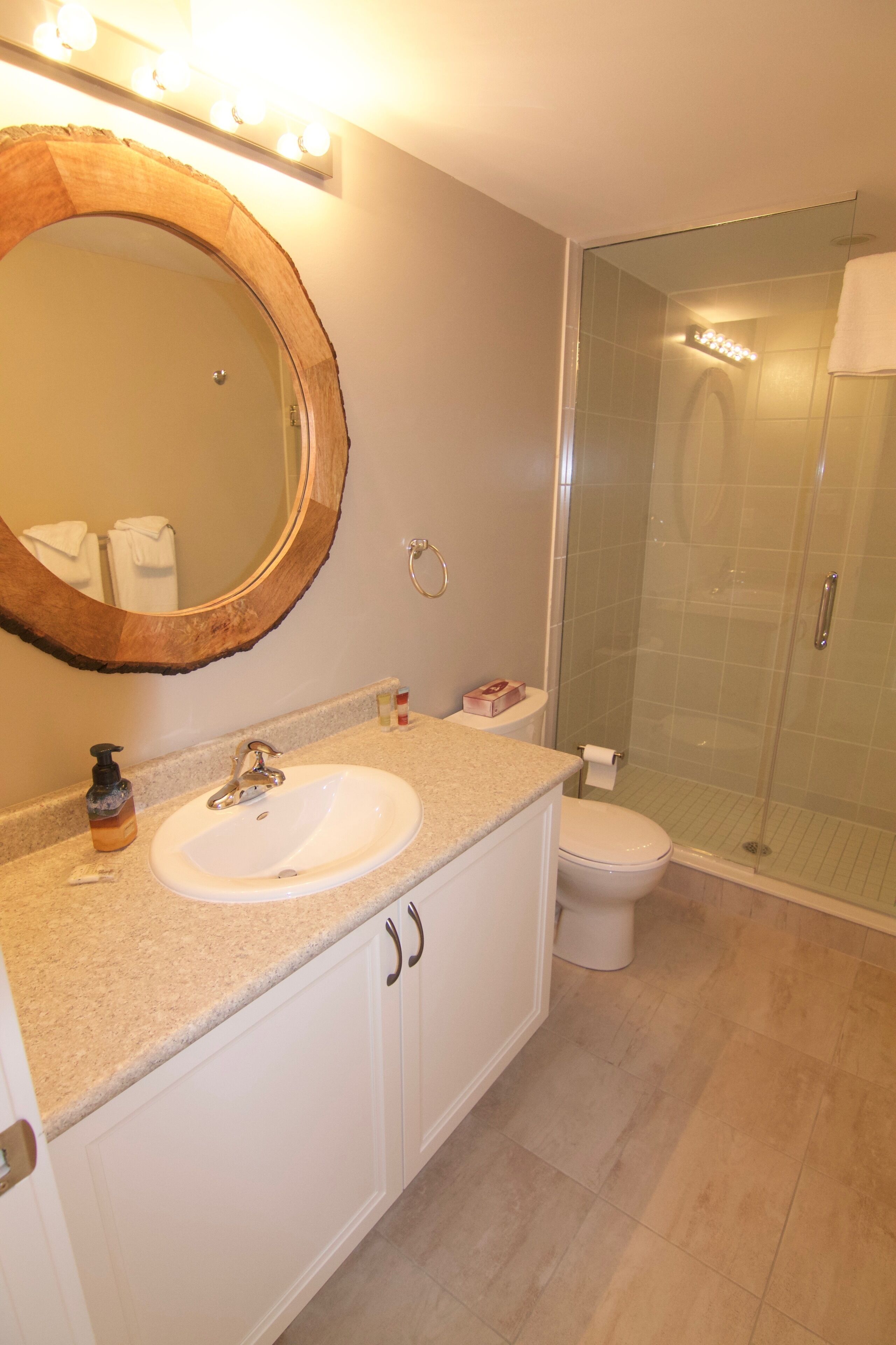 A bathroom with a sink, mirror, and toilet.