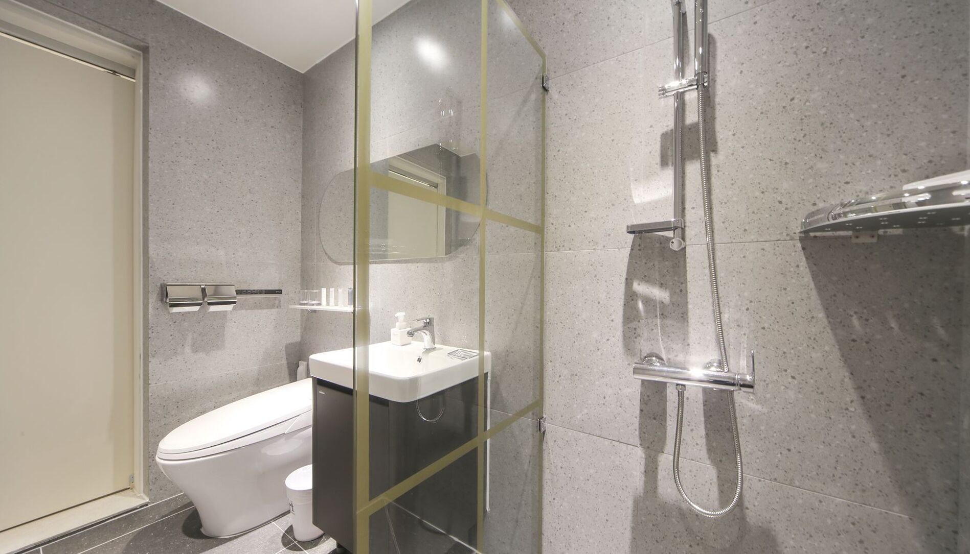 shower, designer toiletries, hair dryer, bathrobes