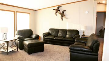 Smart TV, fireplace, DVD player, video library